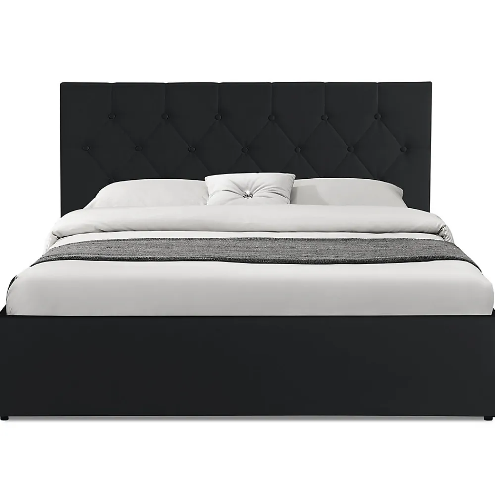 IDMarket Lit coffre double AUSTIN avec tête de lit et sommier 160 x 200 cm PVC noir* Lit Avec Rangement