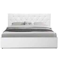 IDMarket Lit coffre double AUSTIN avec tête de lit et sommier 160 x 200 cm PVC blanc* Lit Coffre