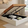 Lit coffre double BRADFORD avec tête de lit et sommier 140 x 190 cm tissu bouclette>IDMarket