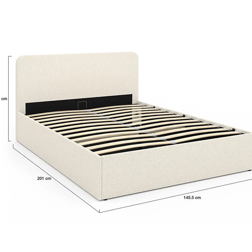 Lit coffre double BRADFORD avec tête de lit et sommier 140 x 190 cm tissu bouclette>IDMarket
