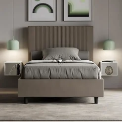 Ityhome Lit coffre double capitonné 160x200 en microfibre ocre Nandy* Lit Double