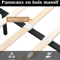 Okwish Lit Coffre Double Capitonnée 140x190 cm , avec LED, Éclairage Réglable, Rangement Sous Le Lit, PU et Bois Blanc, Sans Matelas* Lit Coffre