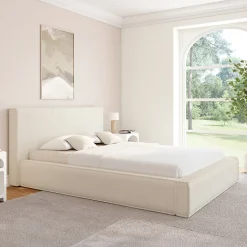 Lit coffre double JADE avec sommier 140 x 190 cm velours côtelé beige>IDMarket Hot