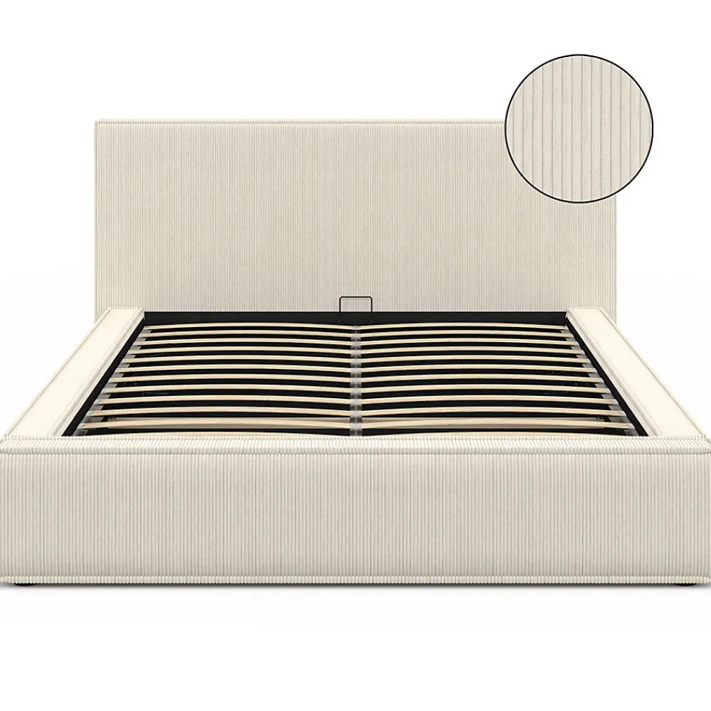 Lit coffre double JADE avec sommier 140 x 190 cm velours côtelé beige>IDMarket Hot