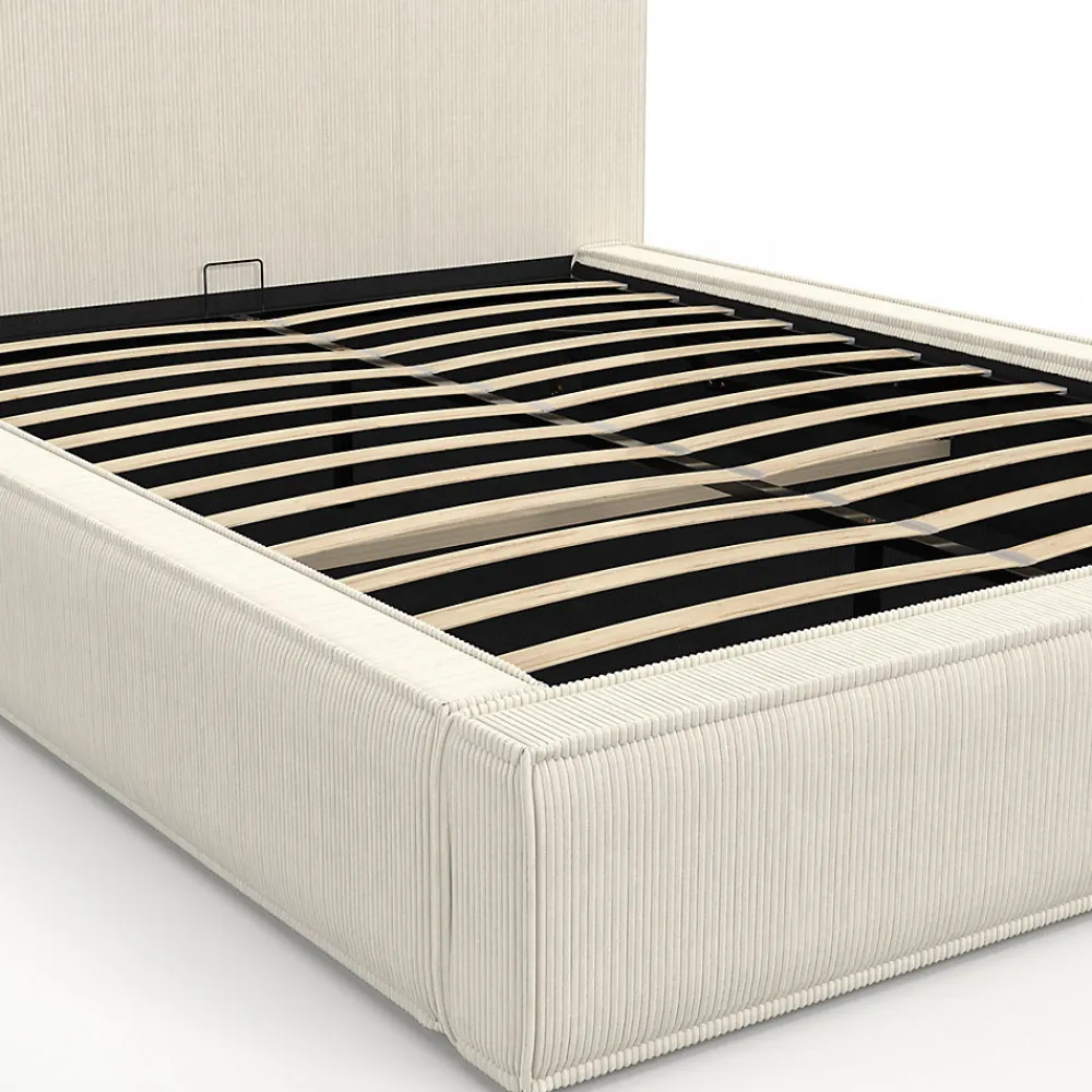Lit coffre double JADE avec sommier 140 x 190 cm velours côtelé beige>IDMarket Hot