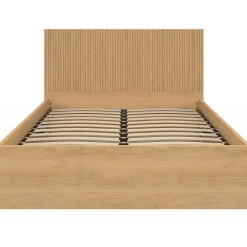 Lit coffre double JULIETTE avec tête de lit et sommier 140 x 190 cm effet lattes et bois><noscript><img width=