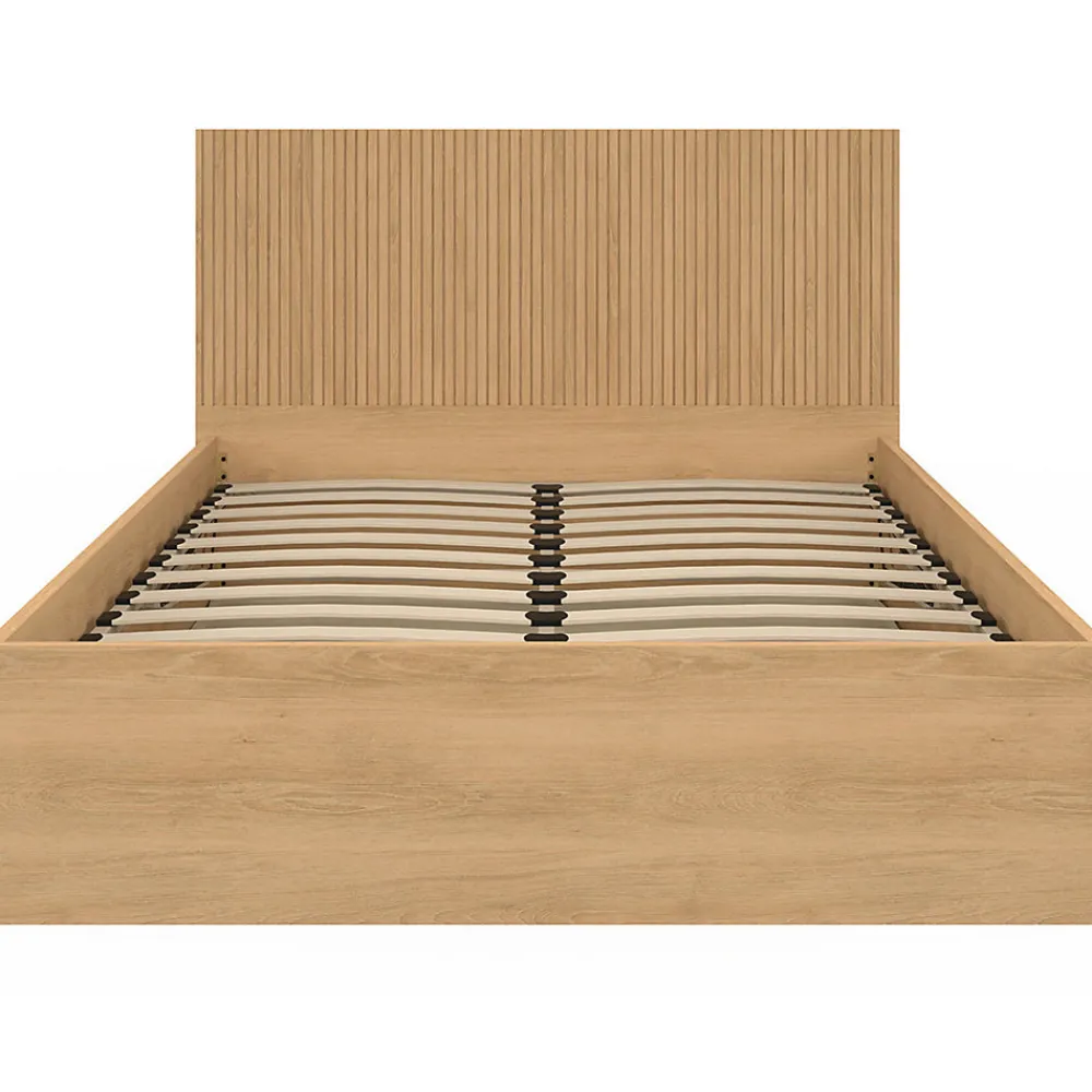 Lit coffre double JULIETTE avec tête de lit et sommier 140 x 190 cm effet lattes et bois>IDMarket New