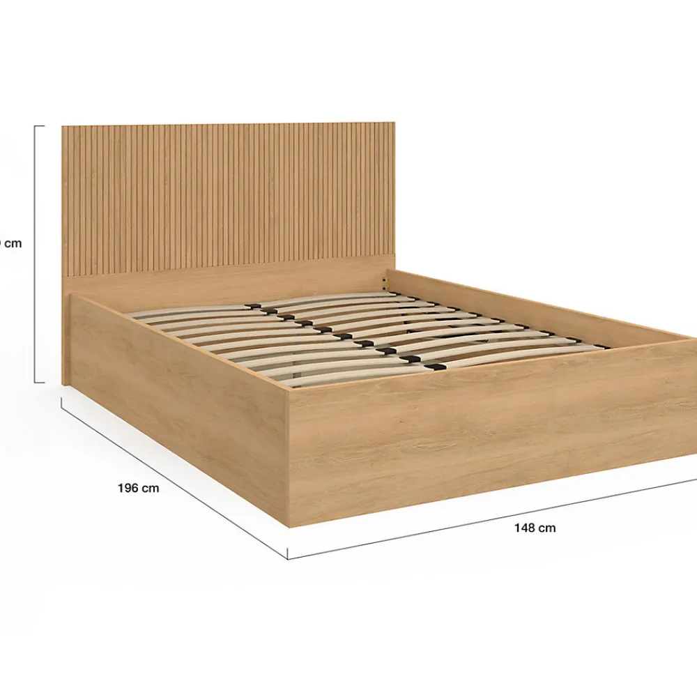 Lit coffre double JULIETTE avec tête de lit et sommier 140 x 190 cm effet lattes et bois>IDMarket New