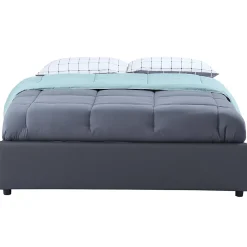 IDMarket Lit coffre double MIAMI avec sommier 140 x 190 cm PVC gris* Lit Avec Rangement