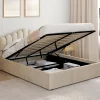 Lit coffre double NOELIE avec tête de lit et sommier 140 x 190 cm velours beige>IDMarket New