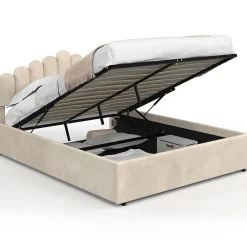 Lit coffre double NOELIE avec tête de lit et sommier 140 x 190 cm velours beige>IDMarket New