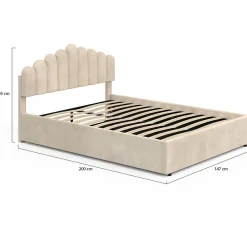 Lit coffre double NOELIE avec tête de lit et sommier 140 x 190 cm velours beige><noscript><img width=