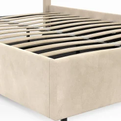Lit coffre double NOELIE avec tête de lit et sommier 140 x 190 cm velours beige><noscript><img width=