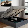 Lit coffre double NORFOLK avec tête de lit et sommier 140 x 190 cm tissu gris anthracite>IDMarket Discount