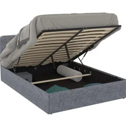 Lit coffre double NORFOLK avec tête de lit et sommier 140 x 190 cm tissu gris anthracite>IDMarket Discount