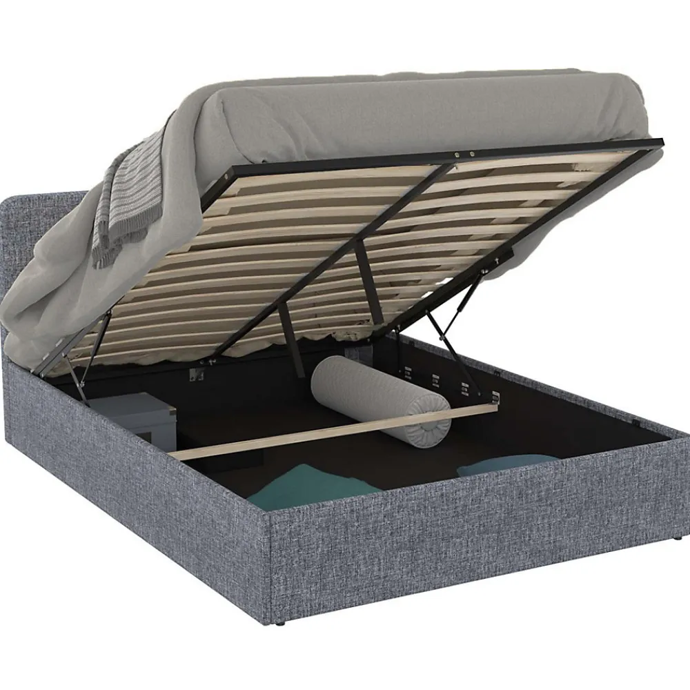 Lit coffre double NORFOLK avec tête de lit et sommier 140 x 190 cm tissu gris anthracite>IDMarket Discount