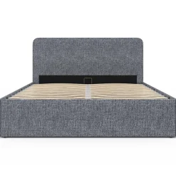 Lit coffre double NORFOLK avec tête de lit et sommier 140 x 190 cm tissu gris anthracite><noscript><img width=