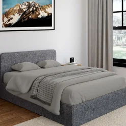 Lit coffre double NORFOLK avec tête de lit et sommier 140 x 190 cm tissu gris anthracite><noscript><img width=