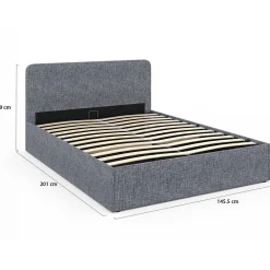Lit coffre double NORFOLK avec tête de lit et sommier 140 x 190 cm tissu gris anthracite><noscript><img width=