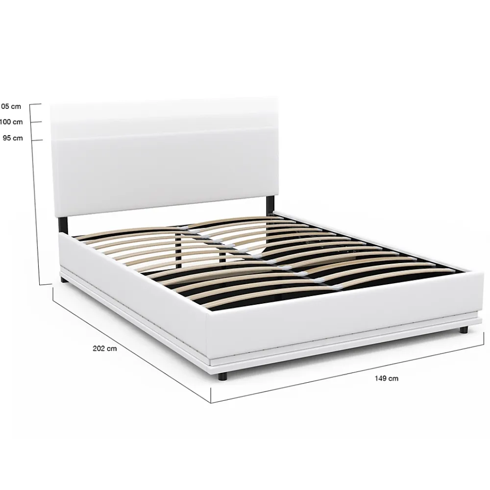 IDMarket Lit coffre double OWEN avec LED intégrées + tête de lit et sommier 140 x 190 cm PVC blanc* Lit Avec Rangement