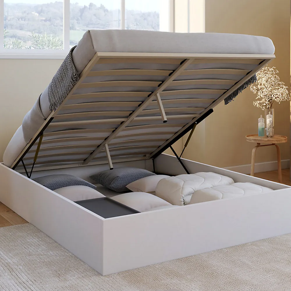 Lit coffre double SANDSIDE avec sommier 140 x 190 cm blanc>IDMarket Sale