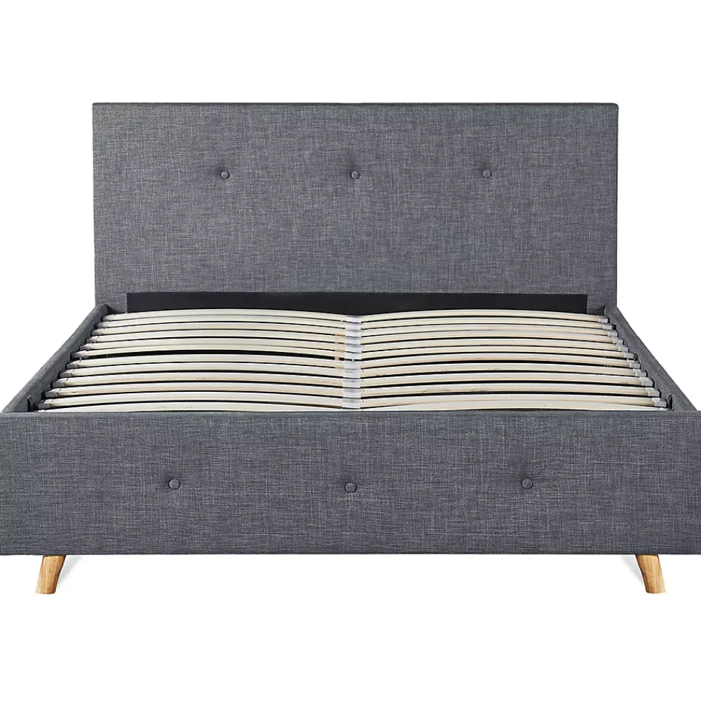 IDMarket Lit coffre double scandinave LULEA avec tête de lit et sommier 140 x 190 cm tissu gris anthracite* Lit Avec Rangement