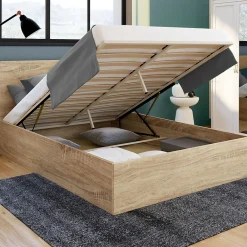 Lit coffre double SEASIDE avec tête de lit et sommier 160 x 200 cm façon hêtre>IDMarket Sale