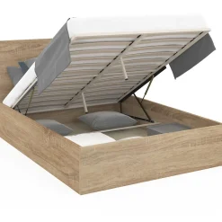 Lit coffre double SEASIDE avec tête de lit et sommier 160 x 200 cm façon hêtre>IDMarket Sale