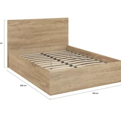 Lit coffre double SEASIDE avec tête de lit et sommier 160 x 200 cm façon hêtre><noscript><img width=