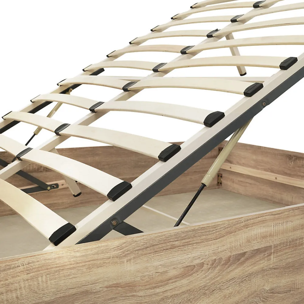 Lit coffre double SEASIDE avec tête de lit et sommier 160 x 200 cm façon hêtre>IDMarket Sale