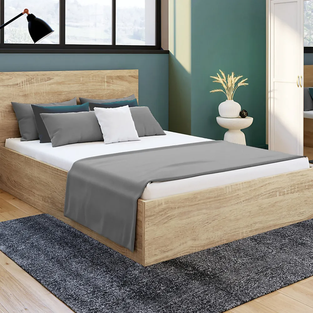 Lit coffre double SEASIDE avec tête de lit et sommier 160 x 200 cm façon hêtre>IDMarket Sale