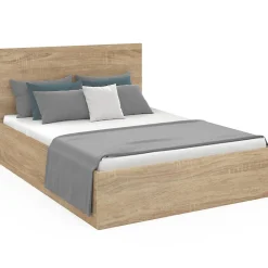 Lit coffre double SEASIDE avec tête de lit et sommier 160 x 200 cm façon hêtre><noscript><img width=