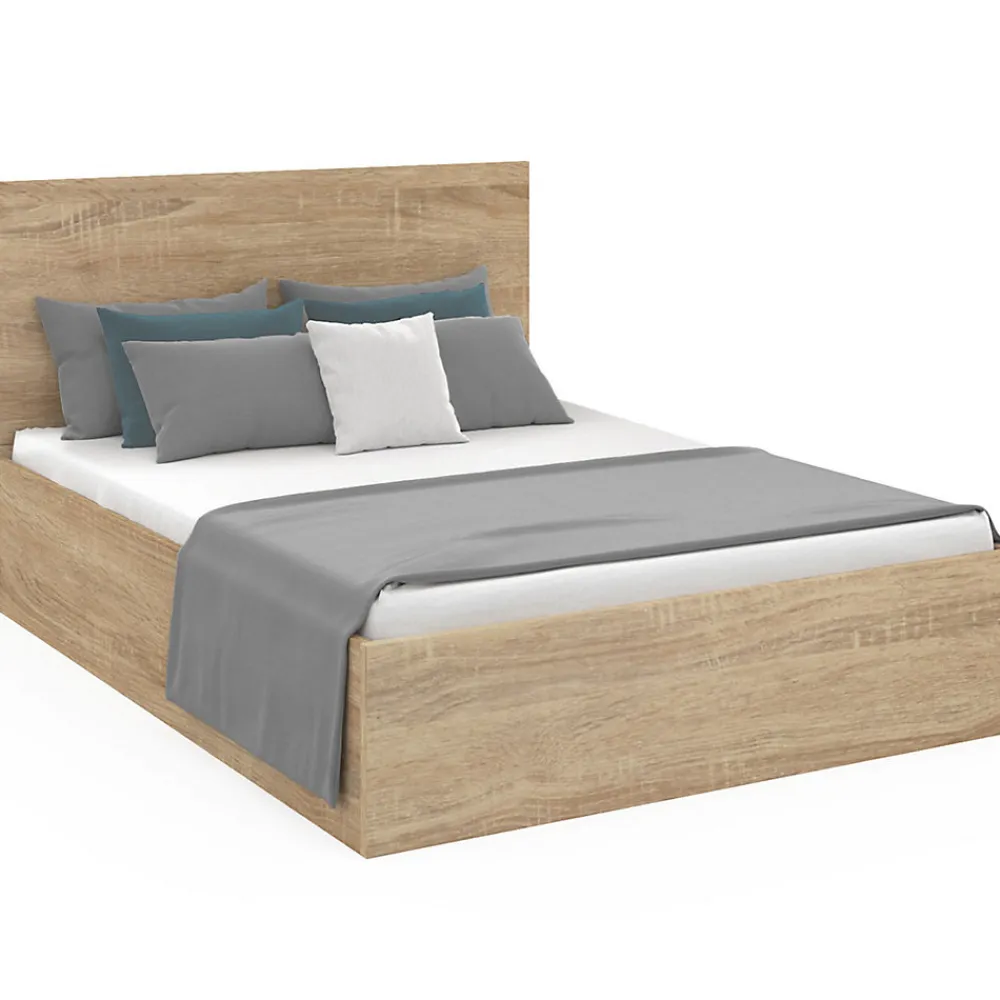 Lit coffre double SEASIDE avec tête de lit et sommier 160 x 200 cm façon hêtre>IDMarket Sale