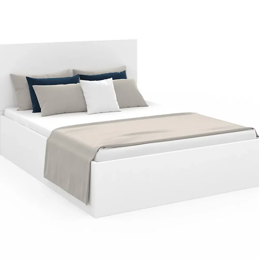 IDMarket Lit coffre double SEASIDE avec tête de lit et sommier 140 x 190 cm blanc* Lit Avec Rangement