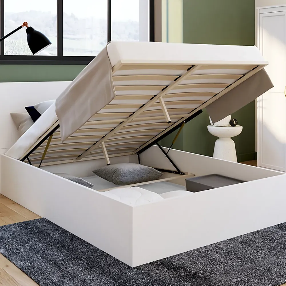 IDMarket Lit coffre double SEASIDE avec tête de lit et sommier 140 x 190 cm blanc* Lit Avec Rangement