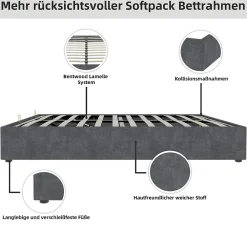 Okwish Lit Coffre Double 160x200 cm - Moderne en Velours Hollandais avec Vérin Hydraulique, Sans Tête de Lit - Gris - Sans Matelas* Lit Coffre
