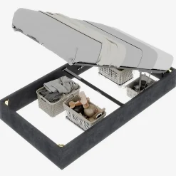 Okwish Lit Coffre Double 160x200 cm - Moderne en Velours Hollandais avec Vérin Hydraulique, Sans Tête de Lit - Gris - Sans Matelas* Lit Coffre