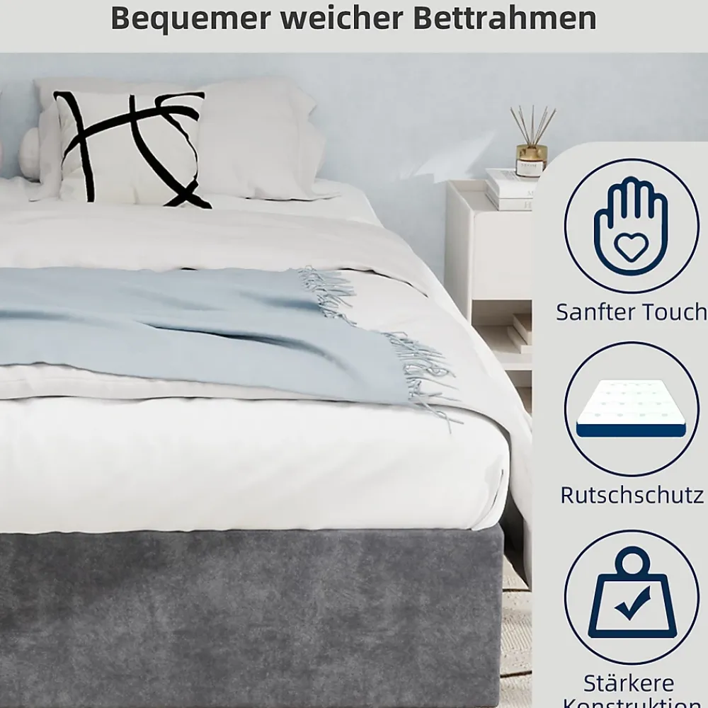 Okwish Lit Coffre Double 160x200 cm - Moderne en Velours Hollandais avec Vérin Hydraulique, Sans Tête de Lit - Gris - Sans Matelas* Lit Coffre