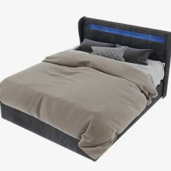 Okwish Lit Coffre Double 140x200 cm Adulte Moderne, Mécanisme à Vérin à Gaz et Rangement, Sans Tête de Lit, Sans Matelas, Velours Gris* Lit Coffre