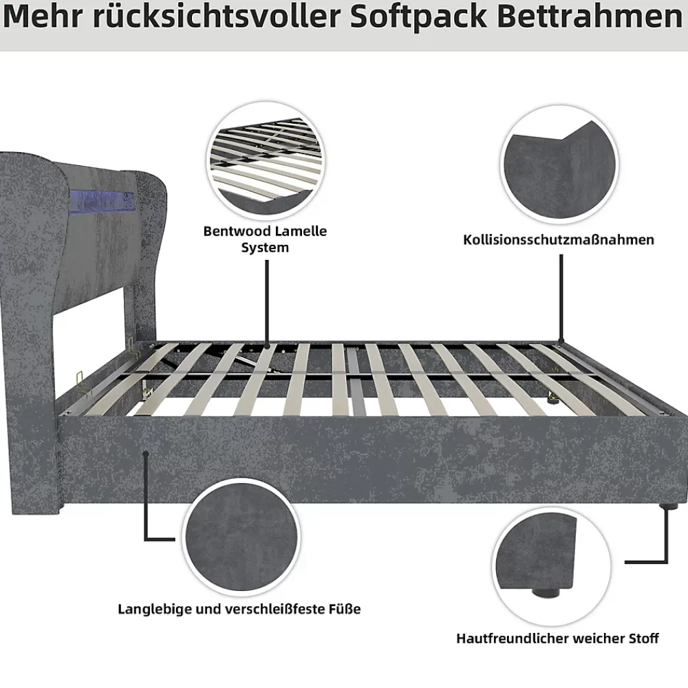 Okwish Lit Coffre Double 140x200 cm Adulte Moderne, Mécanisme à Vérin à Gaz et Rangement, Sans Tête de Lit, Sans Matelas, Velours Gris* Lit Coffre