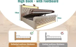 Okwish Lit Coffre Double 140x200 cm avec LED et Ports USB Type-C - Tête de Lit avec Rangement - Velours Beige - Matelas Inclus* Ensemble Sommier Et Matelas