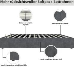 Lit Coffre Double 140x200 cm, Lit Adulte et Ado avec Vérins Hydrauliques et Coffre Intégré, Velours Hollandais Gris, Sans Matelas><noscript><img width=