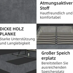 Lit Coffre Double 140x200 cm, Lit Adulte et Ado avec Vérins Hydrauliques et Coffre Intégré, Velours Hollandais Gris, Sans Matelas><noscript><img width=