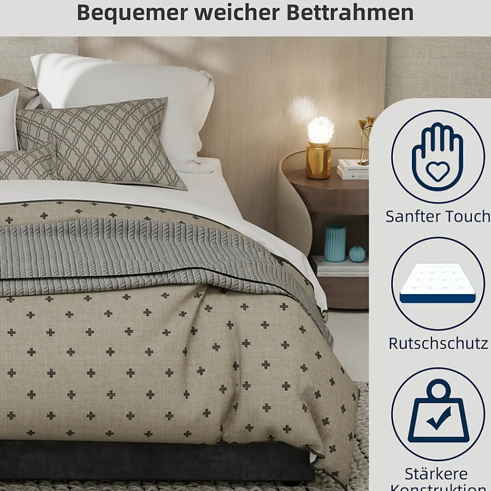 Lit Coffre Double 140x200 cm, Lit Adulte et Ado avec Vérins Hydrauliques et Coffre Intégré, Velours Hollandais Gris, Sans Matelas>Okwish