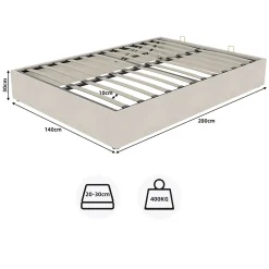Okwish Lit Coffre Double 140x200 cm, Lit Adulte et Ado avec Vérins Hydrauliques, Cadre Moderne, Velours Hollandais Beige, Sans Matelas* Lit Coffre