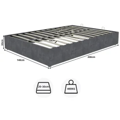 Lit Coffre Double 140x200 cm, Lit Adulte avec Vérins Hydrauliques et Rangement Intégré, Cadre Robuste, Velours Gris><noscript><img width=