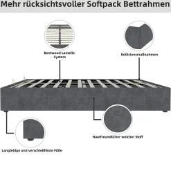 Lit Coffre Double 160x200 cm, Lit Adulte avec Vérin Hydraulique et Cadre Moderne, Sans Matelas, Gris><noscript><img width=