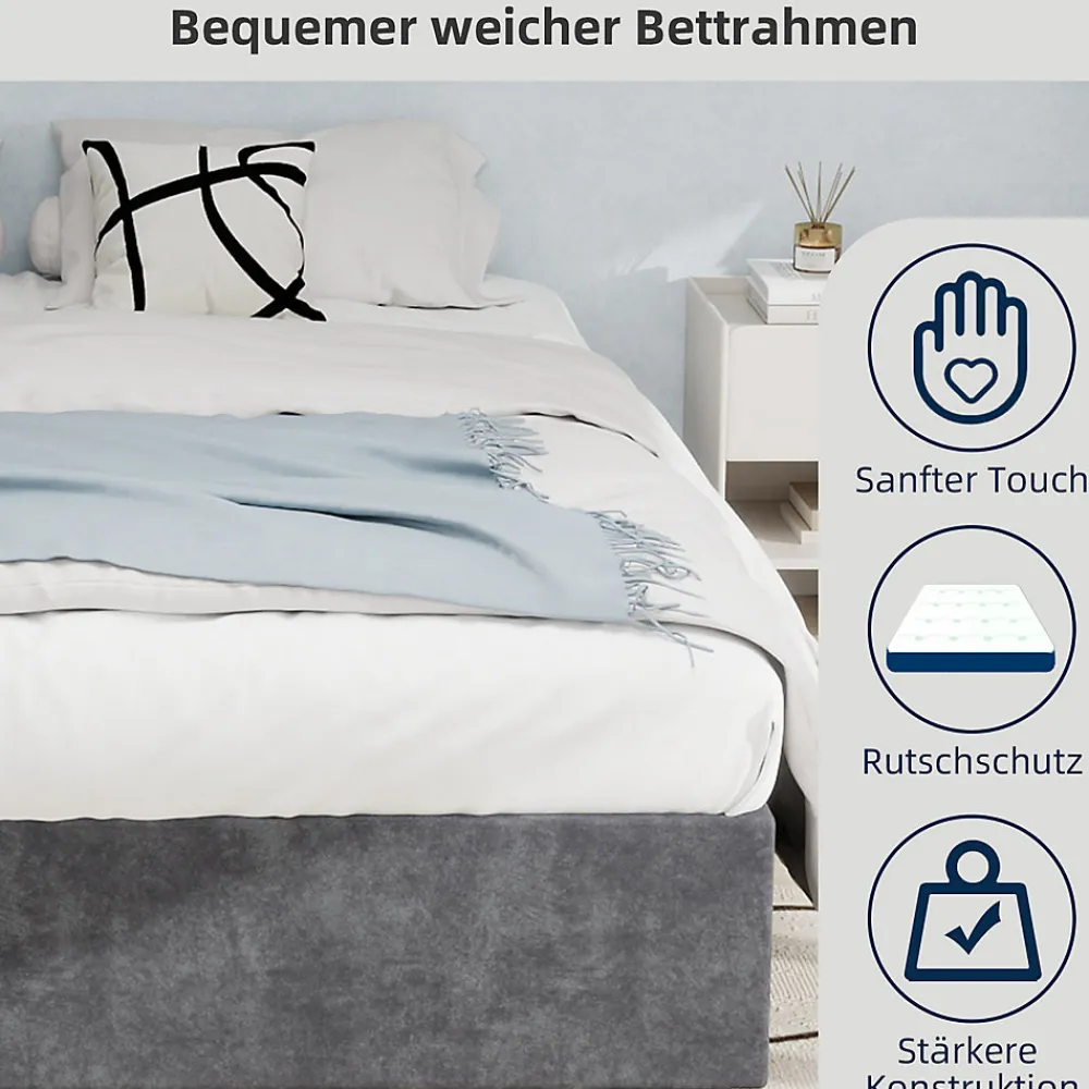 Lit Coffre Double 160x200 cm, Lit Adulte avec Vérin Hydraulique et Cadre Moderne, Sans Matelas, Gris>Okwish