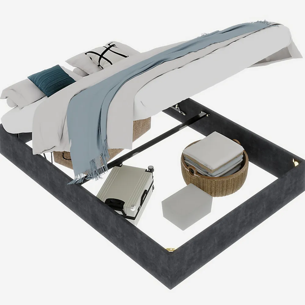 Lit Coffre Double 160x200 cm, Lit Adulte avec Vérin Hydraulique et Cadre Moderne, Sans Matelas, Gris>Okwish