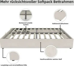 Okwish Lit Coffre Double 140x200 cm, Lit Adulte avec Vérins Hydrauliques, Cadre Moderne en Velours Beige, Sans Matelas* Lit Coffre